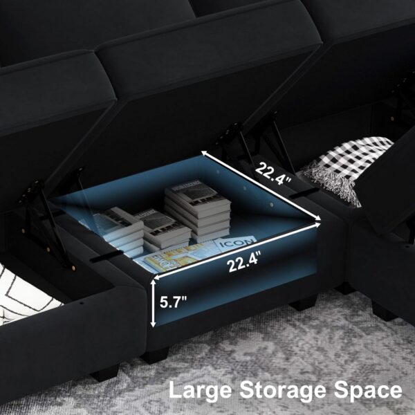 Belffin Modular Velvet Sectional Sofa with Chaise Lounge Sectional Sleeper Sofa with Storage Chaise Sofa Bed Couch for Living Room Black - Image 5