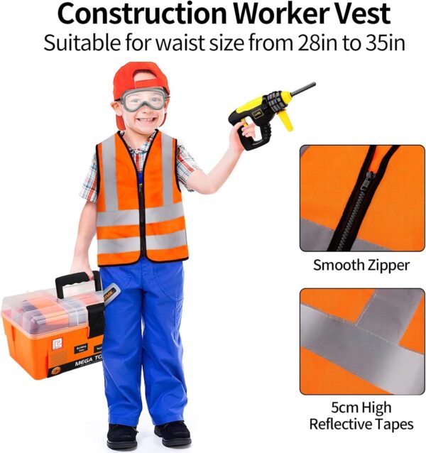 Deejoy Tool Set with Tool Box & Electronic Toy Drill, Pretend Play Kids Construction Kits for Kids Ages 3-5 Years Old, Toddler Boy Toys(Orange) - Image 3
