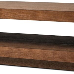 Maven Lane Artemis Large 2 Tier Contemporary Rectangle Wooden Center Coffee Table with Shelf Storage for Living Room in Refined Brown Finish