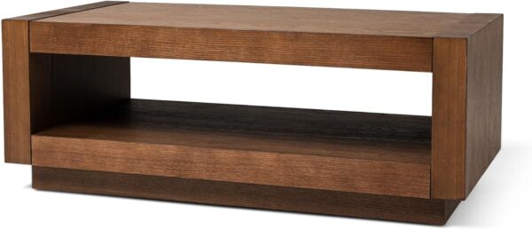 Maven Lane Artemis Large 2 Tier Contemporary Rectangle Wooden Center Coffee Table with Shelf Storage for Living Room in Refined Brown Finish