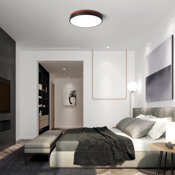 LED Ceiling Light Dimmable, Black and Wood Flush Mount Ceiling Light Fixture 5CCT in One, Minimalist Round Ceiling Lamp Modern Lighting for Kitchen, Bedroom, Hallway, Living Room, 15.7 Inch - Image 3