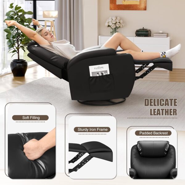 JUMMICO Recliner Chair, Rocking Massage Chairs, Home Reclining Sofa Chair, PU Leather, Ergonomic Living Room Chair with Cup Holders, Remote Control (Black) - Image 6