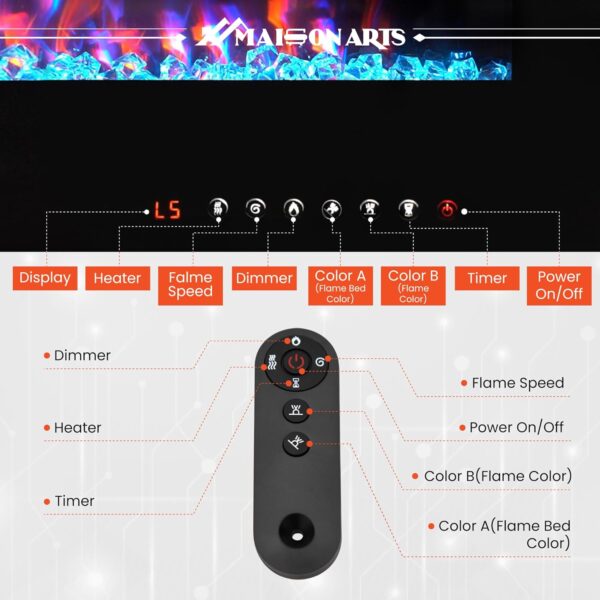 MAISON ARTS 72" Electric Fireplace Indoor Wall Mounted & Recessed Fireplace Heater with Remote Control & Touch Screen,8hrs Timer, Adjustable Flame & Bed Colors and Speed for Bedroom Living Room,1500W - Image 5