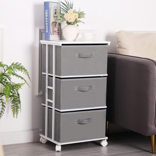 MAX Houser Dresser Tower with 3 Drawers,Fabric Dresser Drawer Organizer Unit,Dresser Chest with Wood Top,Vertical Storage Dresser,Small Dresser for Bedroom,Office-Dark Grey - Image 7