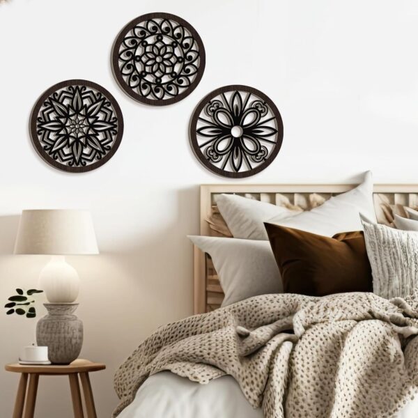 Ferraycle 6 Pieces Thicken Rustic Wall Decor Farmhouse Wall Art Decor Wooden Round Wall Art Rustic Hollow Carved Wall Art for Living Room Bedroom Kitchen Decor Small Size 9.8" x 9.8" (Black Brown) - Image 6