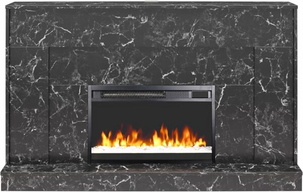 CosmoLiving by Cosmopolitan Liberty 52 Inch Electric Fireplace with Mantel, Replaceable Fireplace Insert Heater, Remote Control, Timer, Color Changing Crystal Ember Flames, Black Marble - Image 2