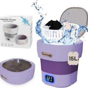 Mini Washing Machine, 13L Portable Washer, Foldable Washing Machine with Spin, Small Portable Washer and Dryer Combo for Apartments, Camping, Travel(Purple)
