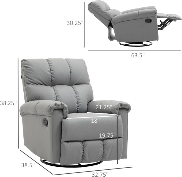 HOMCOM Rocker Recliner Chair with Overstuffed Back and Seat, Faux Leather Manual Reclining Chair with Footrest and 360 Swivel Rotation Base for Living Room, Brown - Image 3