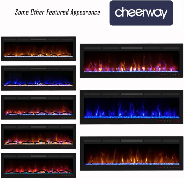 Cheerway 50 Inch Electric Fireplace, Recessed Fireplace Insert and Wall Mount Fireplace Heater with Remote & Touch Control, Adjustable Flame Color & Brightness, Log Set & Crystals, Child Lock & Timer - Image 2