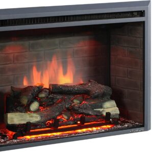 PuraFlame Western Electric Fireplace Insert with Fire Crackling Sound, Remote Control, 750/1500W, Black, 33 1/16 Inches Wide, 25 9/16 Inches High
