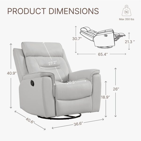 Leather Recliner Chair Faux Swivel Rocker for Adults Manual Sofa for Living Room Bedroom Home Theater Seating,Light Grey - Image 3