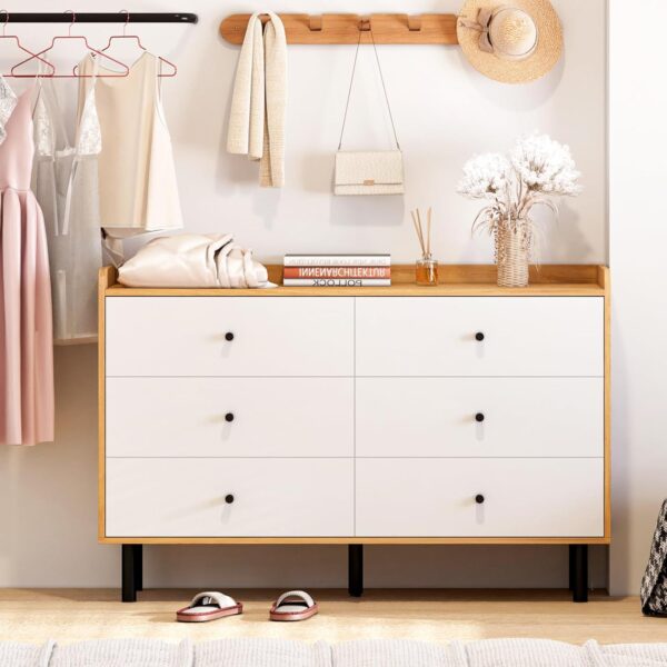Dresser for Bedroom with 6 Drawers and Metal Handle,Sturdy Frame Modern Bedroom Furniture, Chest of Drawers, White Dressers with Drawers for Closet Hallway, Living Room, Entryway - Image 5