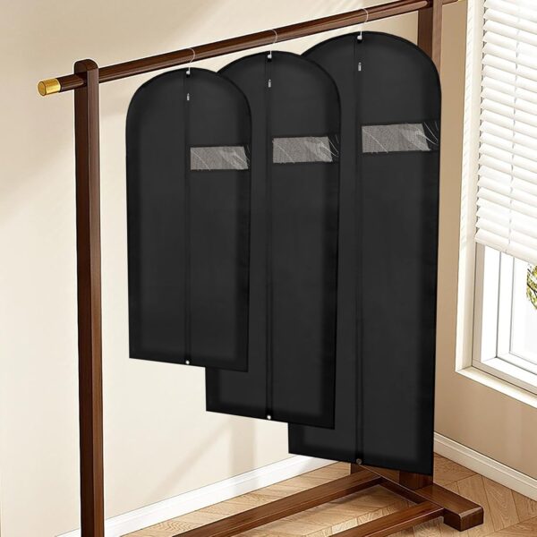 Dress Bags for Gowns Long, 45'' Garment Bags for Hanging Clothes and Travel, Suit Bag for Storage, Clear Foldable Garment Bag (Black) - Image 6