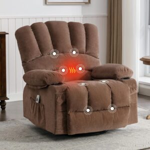 Fantasylab Recliner Chair Rocker Recliner with Massage and Heat Soft Fabric Reclining Chair Manual Rocking Recliner Chair with 2 Cup Holders, USB Charge Port and Side Pocket