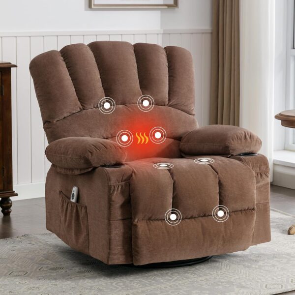 Fantasylab Recliner Chair Rocker Recliner with Massage and Heat Soft Fabric Reclining Chair Manual Rocking Recliner Chair with 2 Cup Holders, USB Charge Port and Side Pocket