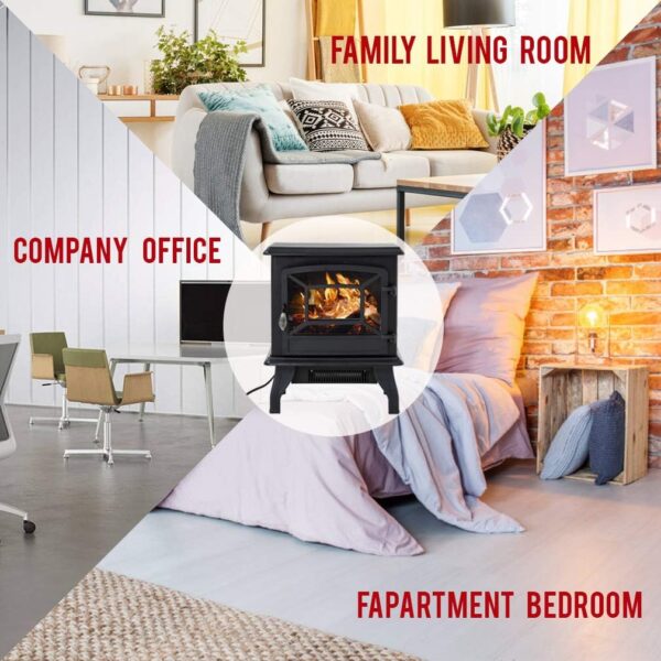 FDW Electric Fireplace Heater 20" Freestanding Fireplace Stove Portable Space Heater with Thermostat for Home Office Realistic Log Flame Effect 1500W CSA Approved Safety 20"Wx17"Hx10"D,Black - Image 4