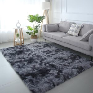 Area Rugs for Bedroom Living Room, 5x7 Ft Shag Area Rug, Soft Fluffy Area Rug for Living Room Bedroom, for Nursery Room Living Room Home Decor and Kids Room (Dark Grey)