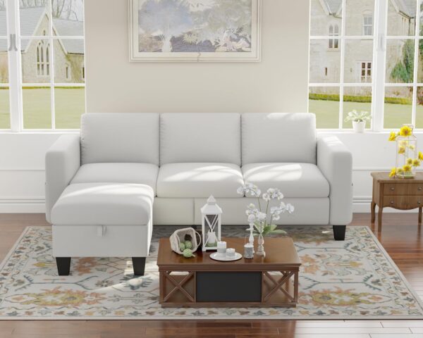Sectional Sofa Couches for Living Room 78" L Shaped Sofas with Storage Ottoman Small 3 Seater Couch Velvet Fabric, Beige - Image 3