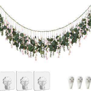 Eucalyptus Wall Decor with Flower Boho Wall Long Artificial Greenery Hanging Plant Leaves 5.6 Feet for Bedroom
