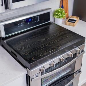 Noodle Board Stove Covers with Built-in Handles, Durable Extra Thick Pine Wood Handmade Cookware, Counter Space Top Covers for Electric Stoves, Farmhouse Rustic Stove Cover for Kitchen (Ebony)