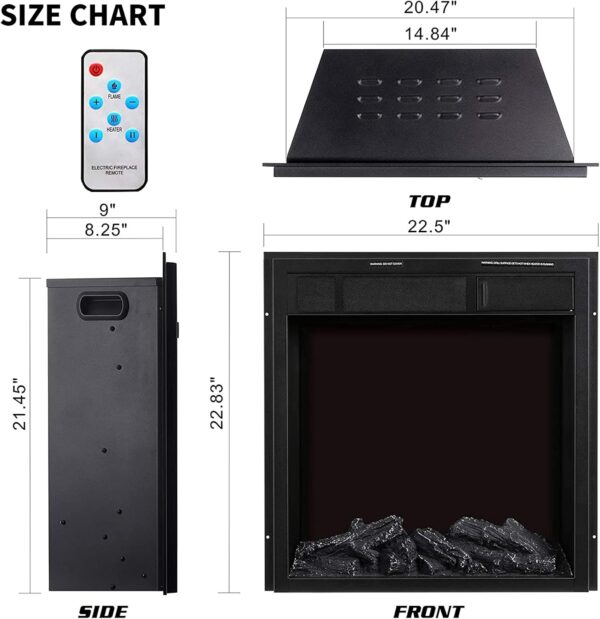 R.W.FLAME 34" Electric Fireplace Insert Adjustable Flame Colors, Log Colors, Flame Speed and Brightness, Remote Control, 750W/1500W(34"x26") - Image 3