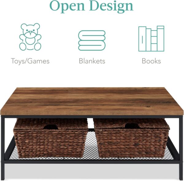 Best Choice Products 44in Modern Coffee Table, Large 2-Tier Industrial Rectangular Wood Grain Top Coffee Table, Accent Furniture for Living Room w/Mesh Shelf, Metal Frame - Gray - Image 5