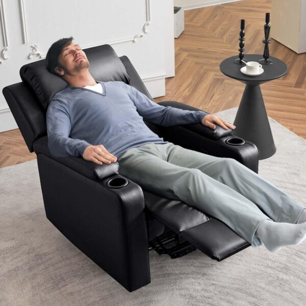 Furniliving PU Leather Recliner Chair, Modern Sofa Chair Recliner Chairs for Adults Home Theater Seating Single Sofa with Lumbar Support Overstuffed Sponge Lounge Chair Indoor Living Room (Black) - Image 3