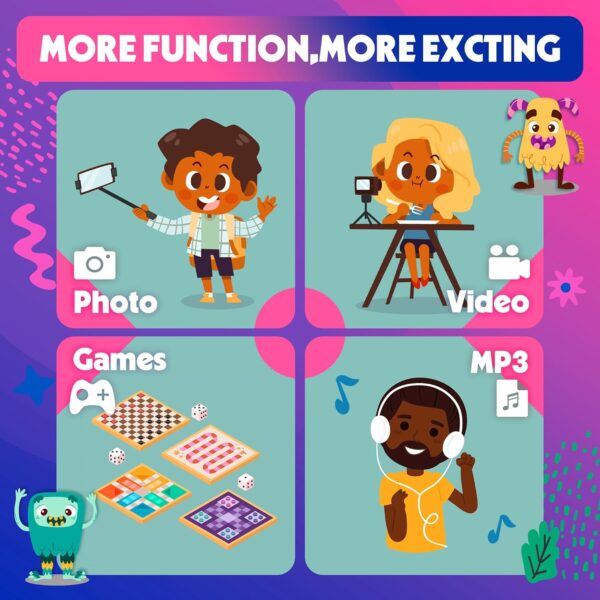 Kids Camera for Boys and Girls - BELLOCHIDDO 1080P HD Toddler Camera for Kids Toy Gift, Children Camera Christmas Birthday Gifts for Age 3-8 with Cartoon Soft Silicone Cover and 32GB SD Card - Image 3