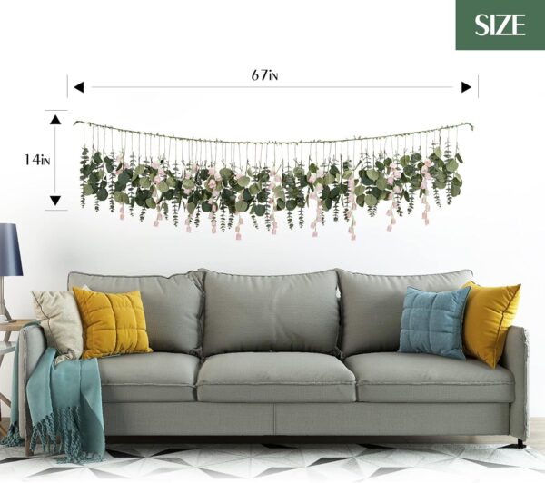 Eucalyptus Wall Decor with Flower Boho Wall Long Artificial Greenery Hanging Plant Leaves 5.6 Feet for Bedroom - Image 2