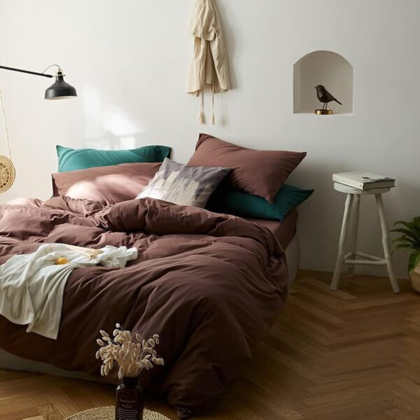 Duvet Cover Set Queen Size Brown Duvet Cover Solid Mocha Coffee Color Bedding Duvet Cover 3 Pieces Minimalist Soft Microfiber Comforter Cover with Zipper Ties Gift for Men Women - Image 3