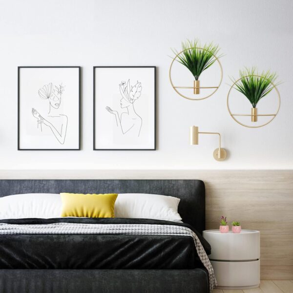 SAJANDAS Set of 2 Artificial Plants with Gold Metal Round Hanging Hoop for Wall Decor, Wall-Mounted Green Fake Plants in Metal Hoop for Modern Home Decor, Gold Wall Decor for Bedroom, Living Room - Image 8