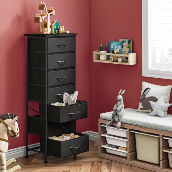 Fixwal Black Tall Dresser for Bedroom, Storage Dresser Organizer with 7 Fabric Drawers, Nightstand Furniture in Closet, Entryway, Hallway - Image 6