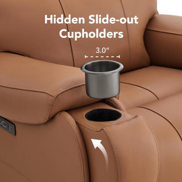 CHITA Power Zero Gravity Recliner Chair, Genuine Leather Recliner Chair for Adults, Adjustable Reclining Sofa Lounge with Hidden Slide-Out Cupholders, USB and Type-C Ports, Saddle - Image 6