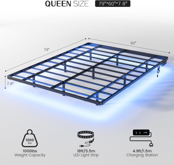 OLEVS Floating Bed Frame Queen Size with Smart LED Lights and Charging Station - Modern Metal Platform Bed, Easy Assembly No Box Spring Needed - Image 2