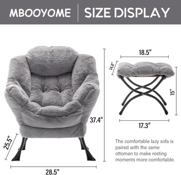 Lazy Chair with Ottoman, Modern Soft Reading Chair Accent Contemporary Lounge Leisure Sofa Chair with Armrests and a Side Pocket for Living Room, Bedroom, Dorm & Office, Plush Grey - Image 3