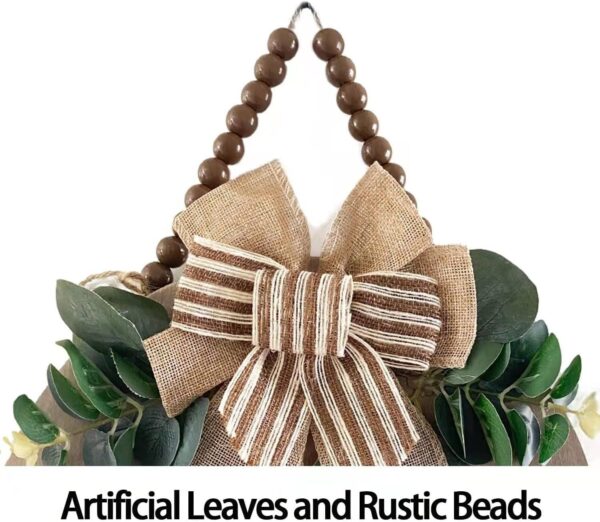 3D Welcome Sign for Front Door | Home/Farmhouse Porch Décor Wooden Hanging Sign with Artificial Leaves and Rustic Beads | Christmas Classroom |12" Round - Image 2