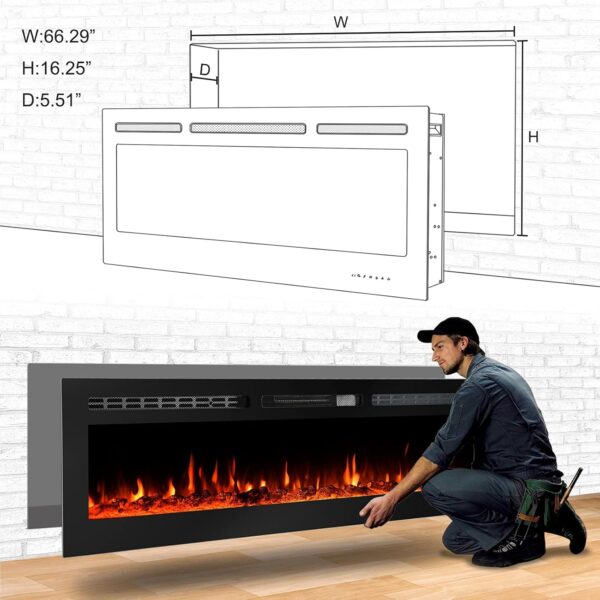 CharaVector Electric Fireplaces Recessed Wall Mounted Fireplace Insert 70 Inch Wide Heater LED Fire Place Remote Control & Touch Screen - Image 7