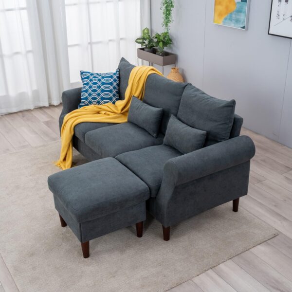 Panana Convertible Sectional Sofa Couch, L-Shaped Couch 3-Seat Sofa with Ottoman Foostool, Couches for Living Room, Apartment and Small Space (Gray Linen, Rolled Arm) - Image 7