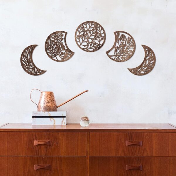 Jetec 5 Pieces Moon Phase Wall Hanging Decor Wooden Moon Wall Art Nordic Moon Phases Wall Art Moon Decor for Room Bar Ornament (Brown) - Image 4