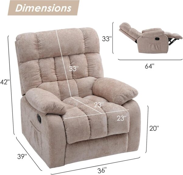 Recliner Chair, Upholstered Rocker Recliner Chair with Side Pocket, Ergonomic 110°-160°Adjustable Recliner Chairs for Adults, Reclining Chair with Footrest, Recliner Sofa for Living Room - Image 2