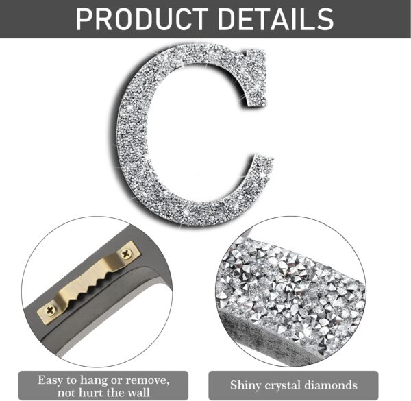 Qunclay 5.7 Inch Crystal Diamond Letters Shiny Letters Decor Hanging Letters with Screws and Hooks Rhinestone Diamond Decorations House Warming Gifts for Wall Bedroom Office Door(Letter C) - Image 3