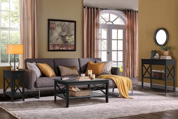 ChooChoo Oxford Coffee Table with Thicker Legs, Black Wood Coffee Table with Storage for Living Room - Image 3