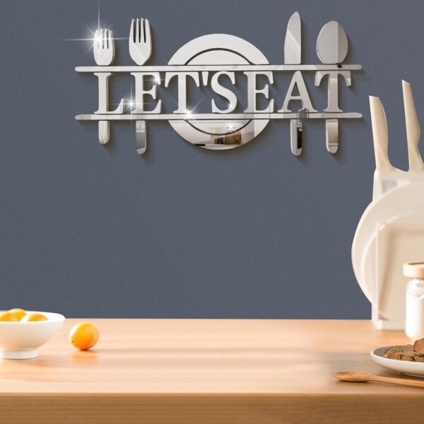 Doeean Let's Eat Wall Decor Letter Signs Acrylic Mirror Wall Decals Decorations Stickers for Kitchen or Dining Room (Silver 26.3 X 13.2) - Image 4