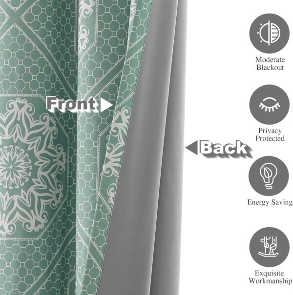 Airwill Vintage Medallion Pattern Blackout Curtains, Room Darkening 63 Inch 2 Panels Set, Grommet Top Window Treatment Drapes (52 x 63 Inch, 2 Panels, Green) - Image 4