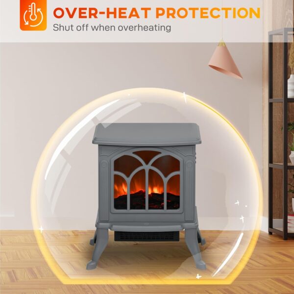 HOMCOM 17" Freestanding Electric Fireplace Stove, Fire Place Heater with Realistic Logs and Flame Effect and Overheat Protection, 750W/1500W, Gray - Image 6