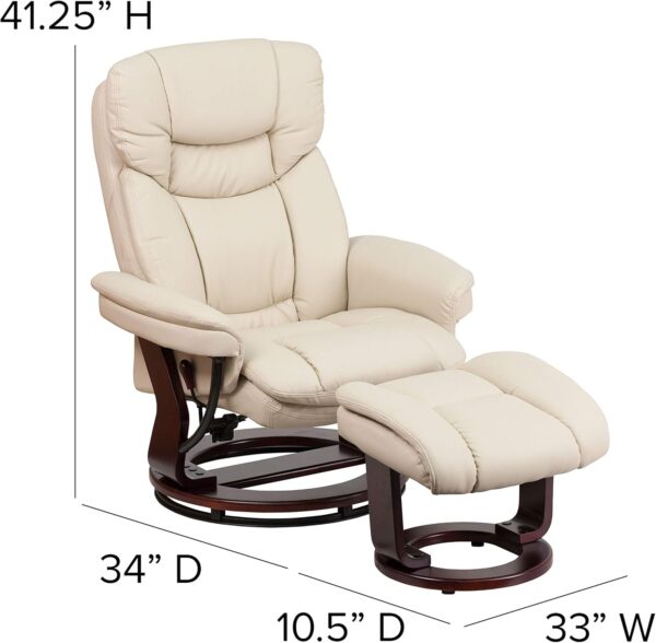 Flash Furniture Allie LeatherSoft Upholstered Recliner with Ottoman Footrest, Padded Swiveling Recliner Chair and Ottoman Set, Beige - Image 3