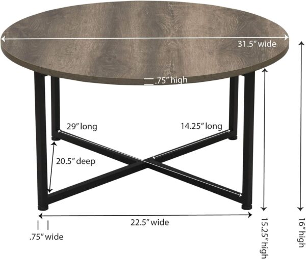 Household Essentials Jamestown Round Coffee Table Ashwood Rustic Wood Grain and Black Metal 31.5 x 31.5, Taupe - Image 3
