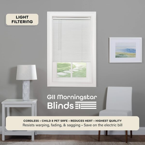 Cordless Light Filtering Mini Blind - 23 Inch Width, 42 Inch Length, 1" Slat Size - Pearl White - Cordless GII Morningstar Horizontal Windows Blinds for Interior by Achim Home Decor - Image 2