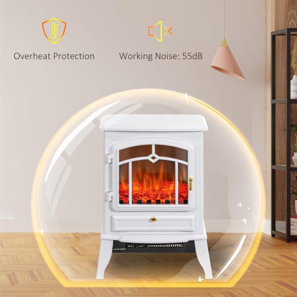 HOMCOM Electric Fireplace Stove, 22" Freestanding Fireplace Heater with 3-Sided Realistic Flame, Overheating Protection, Adjustable Temperature, Portable, 750W/1500W, White - Image 4