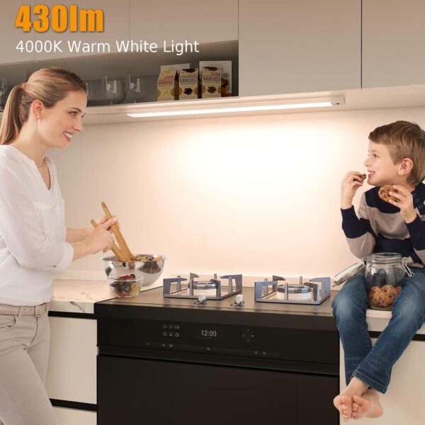 2pcs Hand Wave Under Cabinet Lights, 16" Under Counter Lighting with Dimmable and 4000K Natural White,Plug and Play,LED Lights for Kitchen Cabinet, Cupboard, Closet, Desk - Image 6